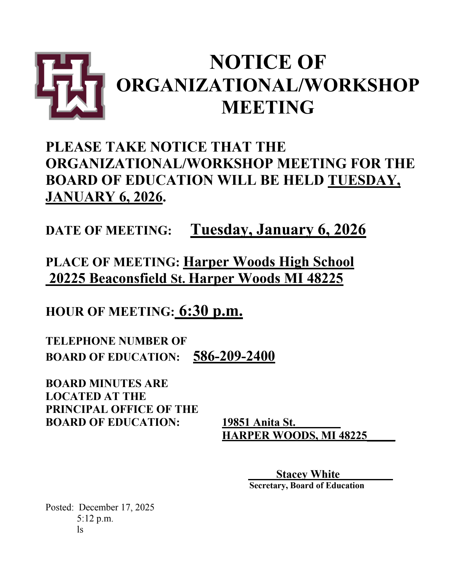ORGANIZATIONAL/WORKSHOP MEETING